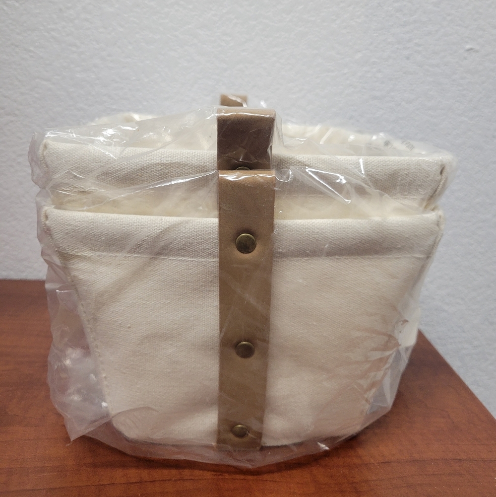 Hearth & Hand Canvas Storage Basket with Faux Leather Handles Set Of 2 NIP - Picture 2 of 4